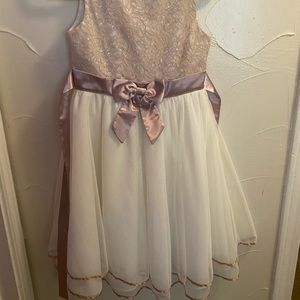Girls Cream Dress with Rose Gold Belt
